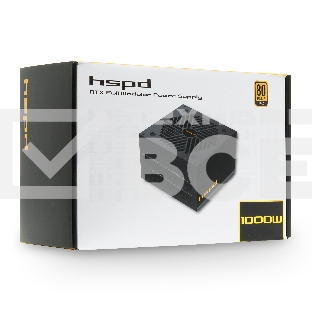 Блок питания HSPD, 1000W 80 PLUS  Gold (ATX, 2.52, Full modular, 1x24(20+4)pin mesh 550mm, 1xCPU*2 8(4+4)pin 650+150mm, 2xPCIe*2 8(6+2)pin 500+150mm, 2xSATA*3 450+150+150mm, 1xMOLEX4pin*3 450+150+150mm , Active, 120x120mm, 150x140x86mm, APFC, OVP, UVP, SC