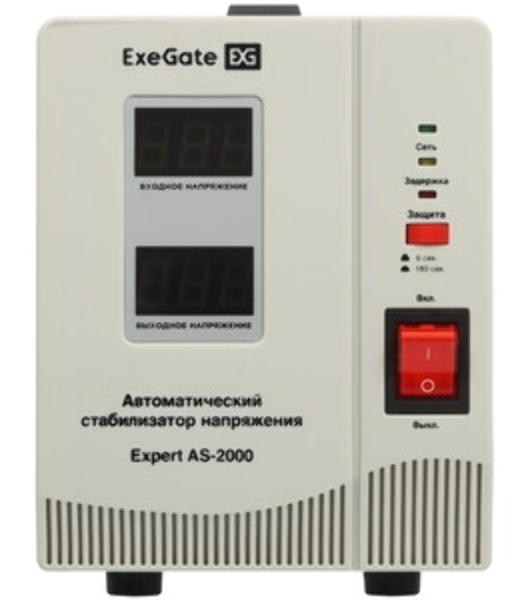 Стабилизатор напряжения ExeGate Expert AS-3000 (3000ВА, вход 140...260В, двойная цифр. индикация вход/вых. напряжения, выход 220В±8%, КПД 98%, 5 уровней защиты, метал. корпус, клем.колодка, RTL)