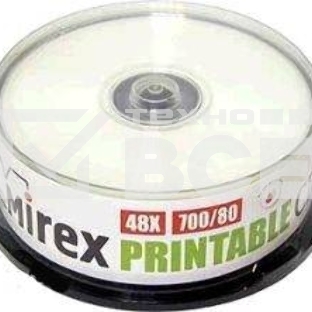 Диск CD-R Mirex 700 Mb, 48х, Cake Box (25), Ink Printable (25/300)