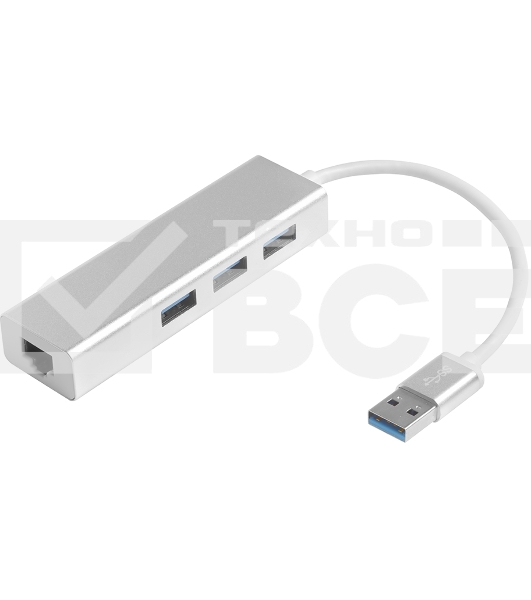 Хаб Greenconnect USB 3.0 Хаб на 3 порта + 10/100Mbps Ethernet Network (GCR-AP05) metall