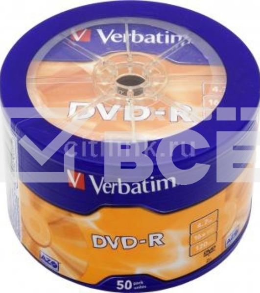 Диск DVD-R Verbatim 4.7Gb 16x Cake Box (50шт) (43731)