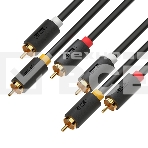Кабель GCR 3.0m аудио 3 х RCA / 3 х RCA , GOLD, черный, GCR-51821, фото2