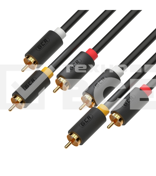 Кабель GCR 3.0m аудио 3 х RCA / 3 х RCA , GOLD, черный, GCR-51821