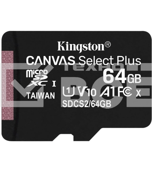 Флеш карта microSDHC 64GB microSDXC Class10 Kingston <SDCS2/64GBSP> Class10 UHS-I Canvas Select up to 100MB/s