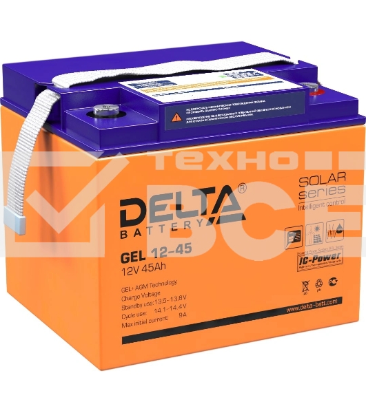 Аккумуляторная батарея Delta GEL 12-45 напряжение 12В, емкость 45Ач (196х166х173mm)