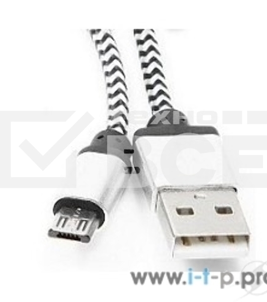 Кабель Gembird  USB 2.0 Cablexpert CC-mUSB2sr1m, AM/microBM 5P, 1м, нейлоновая оплетка, алюминиевые разъемы, серебристый, пакет