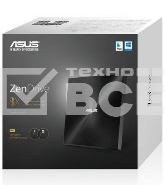 Привод DVD-RW Asus SDRW-08U9M-U черный USB slim ultra slim M-Disk Mac внешний RTL
