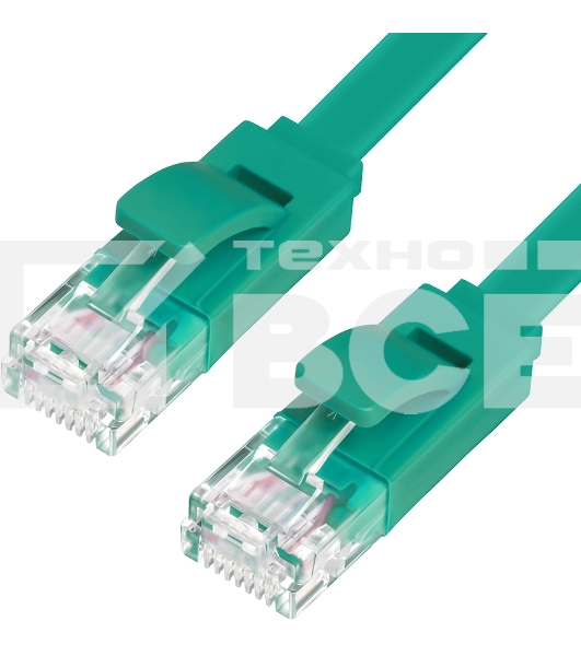 Патч-корд Greenconnect плоский прямой PROF  15.0m UTP медь, кат.6, зеленый, позолоченные контакты, 30 AWG, Premium ethernet high speed 10 Гбит/с, RJ45, T568B (GCR-LNC625-15.0m)