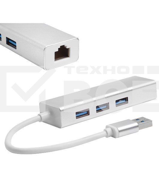 Хаб Greenconnect USB 3.0 Хаб на 3 порта + 10/100Mbps Ethernet Network (GCR-AP05) metall