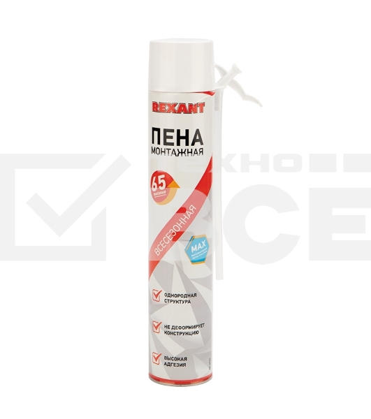 Пена монтажная всесезонная с трубочкой 65 л Rexant max