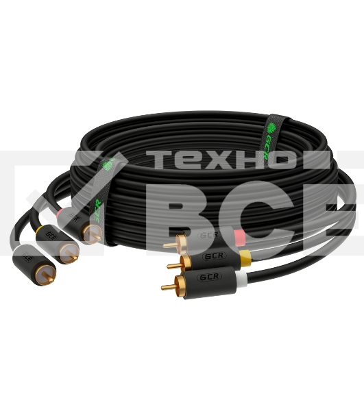 Кабель GCR 3.0m аудио 3 х RCA / 3 х RCA , GOLD, черный, GCR-51821