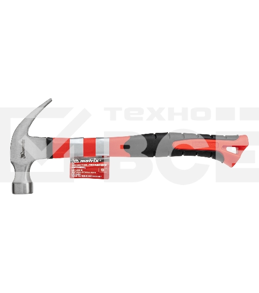 Молоток-гвоздодер Matrix ''optimal'', 450 г, боек c магнитом,фибергласовая обрезиненная рукоятка