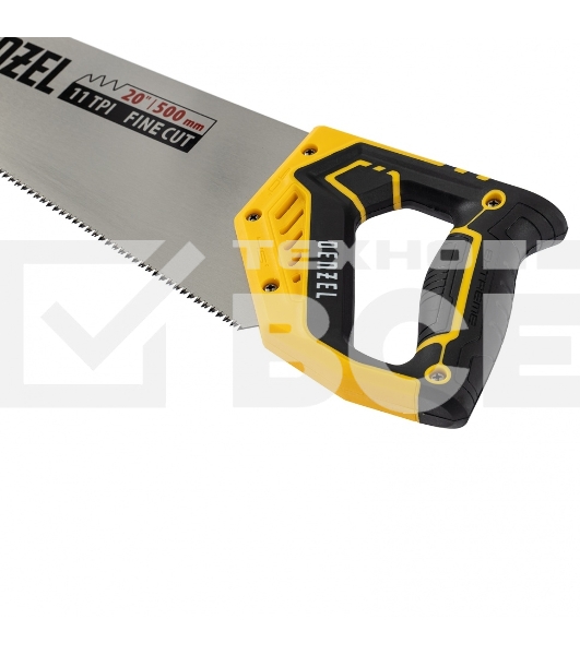 Ножовка по дереву Denzel 500 мм, 9 TPI, зуб 3D, двухкомпонентная рукоятка