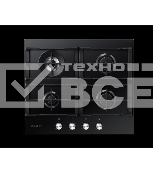 Встраиваемая газовая панель Samsung NA64H3030AK/WT, 5 х 60 х 52 см, газ, кнопочное управление, электроподжиг, поворотные переключатели, черный корпус