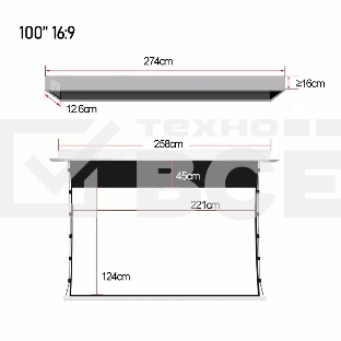 Экран для проектора S'OK SCPSMC-221X125ED45GF для встраивания в потолок моторизованный 100'' с боковым натяжением, полотно Grey Fiberglass, экстрадроп 45см
