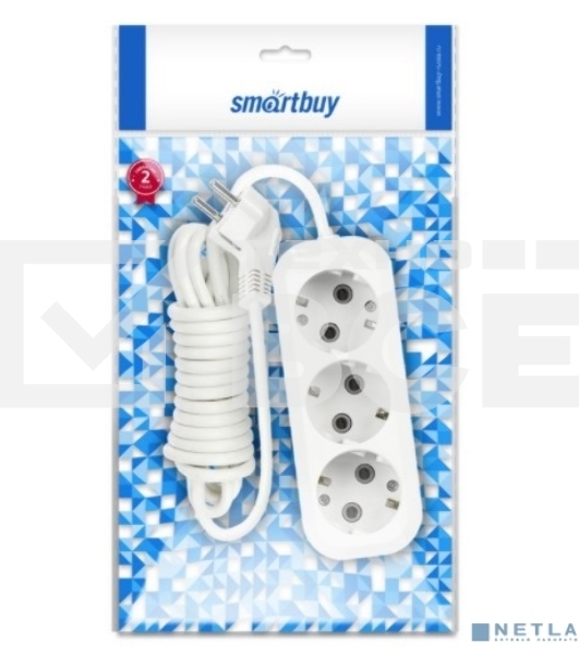 Удлинитель Smartbuy SBE-16-3-02-Z 3 гнезда 2 метра 16А/3,5 кВт с заземлением ПВС 3х1 мм2