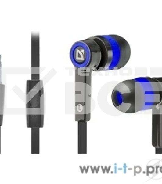 Гарнитура Defender Pulse-420 черный/синий 4-пин 3 5 мм jack кабель 1.2 м