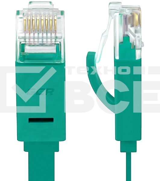 Патч-корд Greenconnect плоский прямой PROF  15.0m UTP медь, кат.6, зеленый, позолоченные контакты, 30 AWG, Premium ethernet high speed 10 Гбит/с, RJ45, T568B (GCR-LNC625-15.0m)