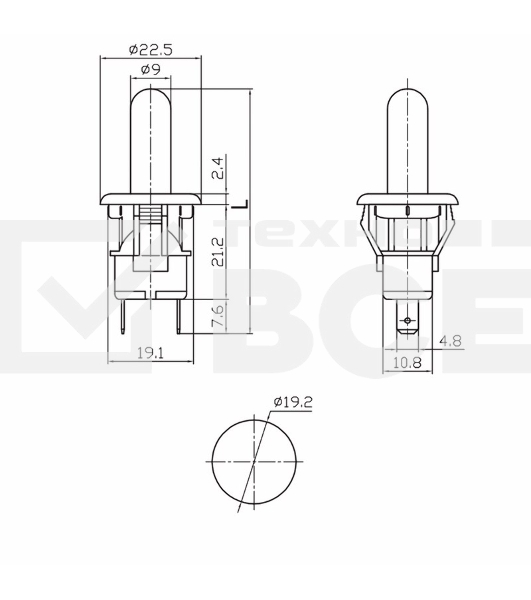 Выключатель-кнопка 250V 2.5А (2с) ON-(OFF)  Б/Фикс  белый (мебельная)  Rexant