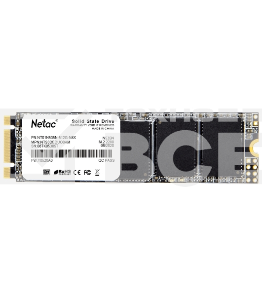 Накопитель SSD Netac N535N, 512GB, M.2 2280, SATA-III, R/W 540/490