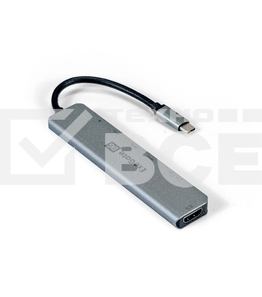 Док-станция ExeGate EX293983RUS DUB-21C/PD/CR/H (кабель-адаптер USB Type-C --> 2xUSB3.0 + Card Reader + PD 100W + HDMI 4K@60Hz, Plug&Play, серый)