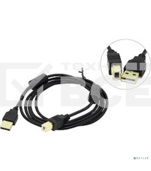 Кабель USB 2.0 A-->B 1.8м Exegate 2 фильтра, позолоченные контакты