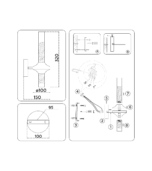 Настенный светильник Ambrella light LH55355/2 BK/CGD/CL черный/золото/прозрачный G9/2 max 30W 150*100*320