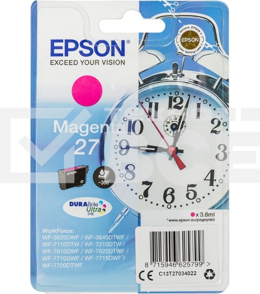Картридж струйный Epson T2703 (C13T27034022/C13T27034020) пурпурный, 300 стр., для WF7110/7610/7620