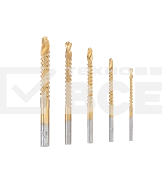 Набор cверл-фрез по металлу Kranz 3-4-5-6-8мм, HSS, ТИТАН, цилиндрический хвостовик, 5 шт.