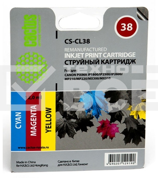 Картридж струйный Cactus CS-CL38 цветной (9 мл.) для Canon Pixma iP1800/iP1900/iP2500/iP2600/MP140/MP190/MP210/MP220/MP470/MX300/MX310