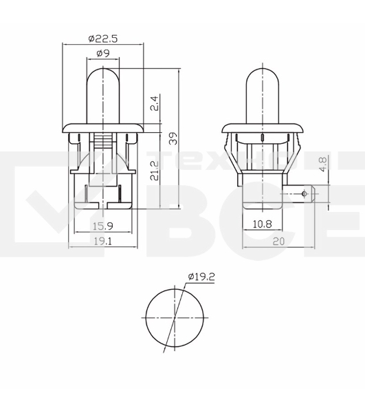 Выключатель-кнопка 250V 2.5А (2с) ON-(OFF)  Б/Фикс  белый (мебельная)  Rexant