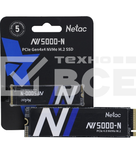 Накопитель SSD Netac NV5000-N, 2Tb, M.2 2280, PCIe 4.0 x4, NVMe, R/W 4800/4400, с радиатором