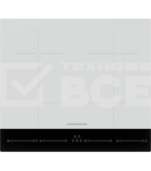 Варочная поверхность Kuppersberg ICI 622 W, индукция, High-Tech, прямой край, 9 уровней мощности, бустер, Stop and Go, Flexi-zone, автоматическое отключение, таймер, авто программы, индикатор остаточного тепла, сенсорное управление, цвет белый