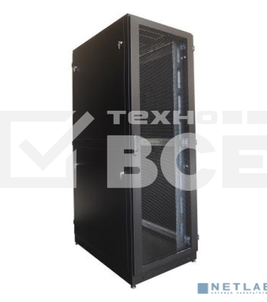 Шкаф серверный напольный 48U (600 1000) дверь перфорированная, задние двойные перфорированные, черный