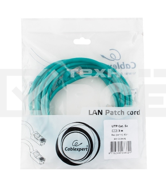 Патч-корд UTP Cablexpert кат.5e, 3м, литой, многожильный (зелёный)