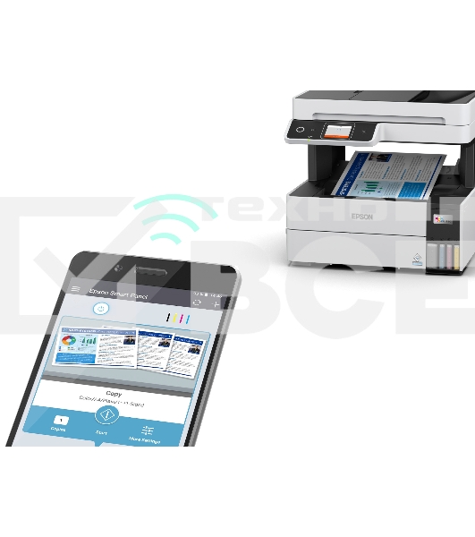 МФУ струйный Epson L6490 (C11CJ88405), A4, цветной, печ. до 17 стр/мин. (ч/б) до 9.5 стр/мин. (цвет), 1200 x 4800 dpi (печать) 1200x2400dpi (скан.), USB, RJ-45, Wi-Fi