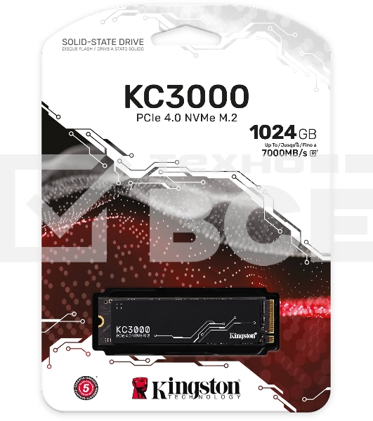 Накопитель SSD Kingston KC3000, 1TB, M.2 2280, PCIe 4.0 x4, R/W 7000/6000, с радиатором.