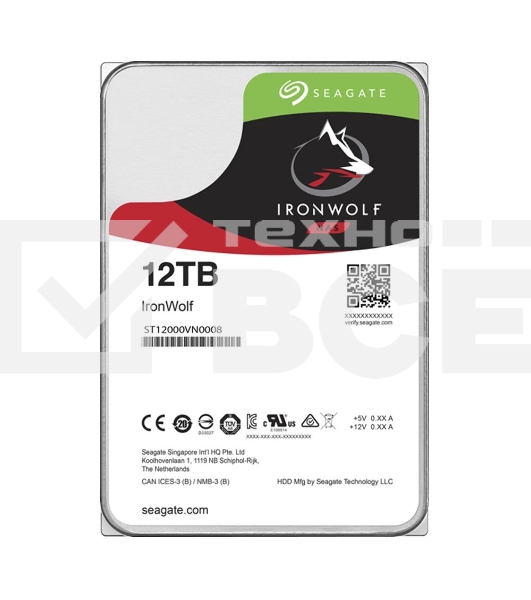 Жесткий диск Seagate Ironwolf ST12000VN0008, 12TB SATA 6.0Gb/s, 7200 rpm, 256mb buffer, 3.5
