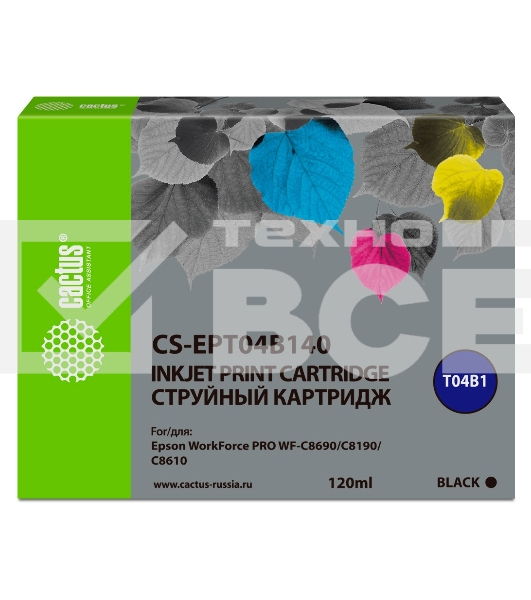 Картридж струйный Cactus CS-EPT04B140 черный (120 мл) для Epson WorkForce Pro WF-C8190, WF-C8690
