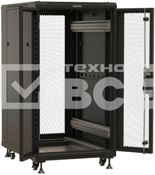 Шкаф коммутационный Hyperline (TTBR-1866-DD-RAL9004) напольный 18U 600x600мм пер.дв.перфор.2ств. задн.дв.перфор. 1000кг черный 510мм 53.8кг 988мм IP20 сталь