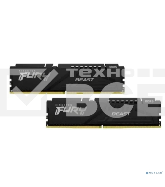 Оперативная память Kingston Fury Beast, DDR5, 64GB (2x32GB), 5200MHz, CL36, с радиатором, черный