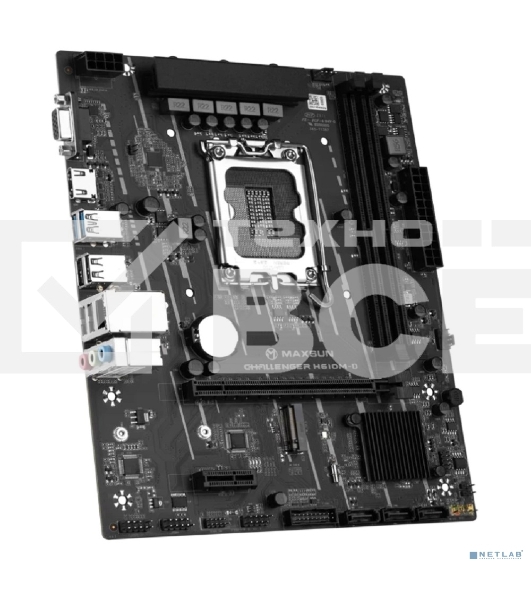 Материнская плата Maxsun MS-Challenger H610M-D, LGA 1700, Intel H610, 2xDDR4, 3xSATA, 1xM.2, 1xPCIe 4.0 x16, 1xPCIe x1, 1xHDMI, 1xVGA, 1x 1Gb LAN, 2xUSB 3.2 Gen 1, 4xUSB 2.0, 3x3.5 мм, 5.1, mATX