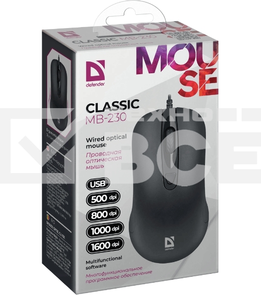 Мышь проводная Defender Optimum MB-160 черный, 1000 dpi, USB, кнопки - 3