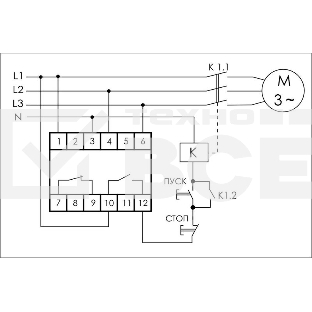 Реле контроля и наличия фаз CZF-312 (монтаж на DIN-рейке 35мм; регулировка порога; без задержки отключения; 3х400/230+N 2х8А 1Z 1R IP20) F&F EA04.001.007