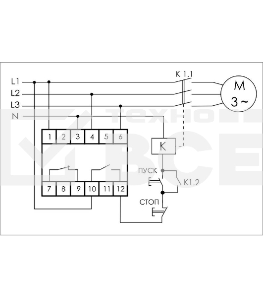 Реле контроля и наличия фаз CZF-312 (монтаж на DIN-рейке 35мм; регулировка порога; без задержки отключения; 3х400/230+N 2х8А 1Z 1R IP20) F&F EA04.001.007