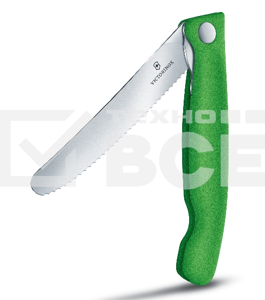 Нож кухонный Victorinox Swiss Classic (6.7836.F4B) стальной для овощей лезв.110мм серрейт. заточка зеленый блистер