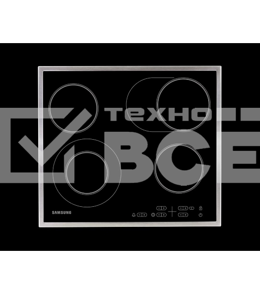 Встраиваемая электрическая панель Samsung NZ64T3516CK/WT, 575x505x55 мм, стеклокерамика, 4 конфорки, рамка - нержавеющая сталь,сенсорное управление, светодиодный LED-дисплей, защита от детей, черный цвет