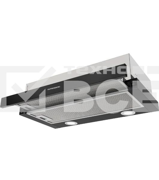 Встраиваемая вытяжка Kuppersberg SLIMDUAL 60 B телескопическая, 60 см, High-Tech, макс. Производительность 650 м3/ч, 3 скорости, механическое управление, светодиодное освещение, два мотора, уровень шума 53 дБ, цвет черный