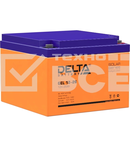 Аккумуляторная батарея Delta GEL 12-26 напряжение 12В, емкость 26Ач (174х166х125mm)