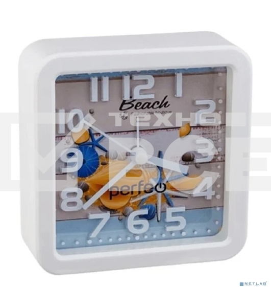 Часы-будильник Perfeo Quartz 'PF-TC-014', квадратные 10,5*10,5 см, ракушка